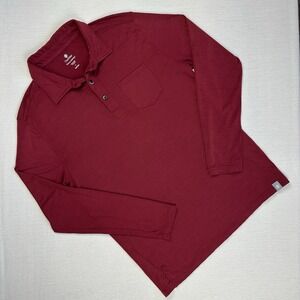 Coolibar Suntect Merino Wool Long Sleeve Polo UPF 50 Pocket Sweater Men L Red